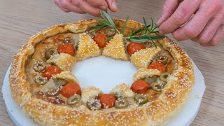 Ghirlanda di Natale in 5 minuti – Basta 1 rotolo di pasta sfoglia idea per l’antipasto di Natale🎄 [upl. by Ayeka314]