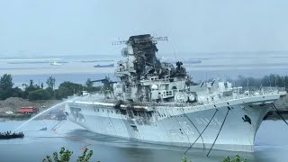 A fire broke out in China on the former Soviet aircraft carrier Minsk [upl. by Lemmor]