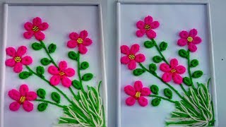 wall woolen flowers frame  how to make woolen flowers  handmade woolen flowers [upl. by Dowski]