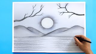 How to Draw a simple Landscape  Easy Pencil Drawing [upl. by Menard]