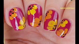 DRY MARBLE FALL FLOWER NAIL ART Using Dotting Tool amp Needle [upl. by Tareyn]