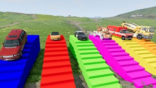 Flatbed Trailer Truck Potholes Transport Car Rescue  Cars vs Deep Water  BeamNGdrive [upl. by Nylla]