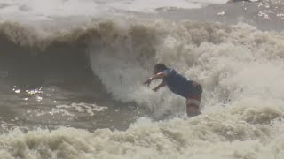 Galveston Island sees high tides surfers take advantage [upl. by Alphonso138]