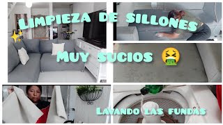 limpieza de sillones 🤮muy sucios la quedaron muy limpiecitos 💯✨👍 lavando las fundas 🪴 [upl. by Yemarej378]