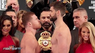 SHREDDED CANELO ALVAREZ COMES FACE TO FACE WGIANT ROCKY FIELDING AT WEIGH IN FACE OFF [upl. by Sladen]