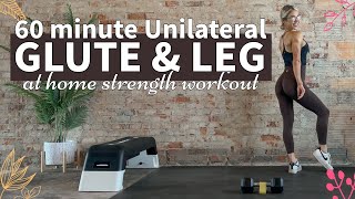 60 Minute Unilateral Glute amp Leg Workout  Low Impact  At Home  No Jumping  1 Dumbbell Band Bench [upl. by Immat629]