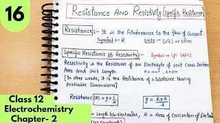 Resistance and specific resistance resistivity cell constant Electrochemistry Class12 Chemistry [upl. by Felicity]