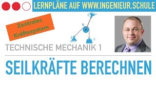 Seilkräfte berechnen Zentrales Kräftesystem Rolle – Technische Mechanik 1 [upl. by Mackenzie]