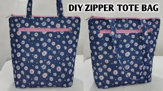 DIY Tote Bag  Handbag  4 POCKETS  How to make cloth bags at home  shopping bag sewing tutorial [upl. by Kcirdla]