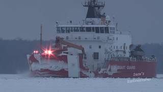 Largest Icebreaker on Great Lakes USCG Mackinaw Operation Taconite Sault St Marie Jan 2018 [upl. by Caspar373]