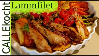 Lammfilet aus der Grillpfanne  Rosa gebraten  Rezept [upl. by Teteak]