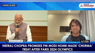 PM Modis Motivational Talk with Neeraj Chopra Before Paris 2024 A Churma Treat Promised [upl. by Trout]