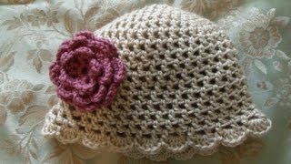 How to crochet a hat or beanie with a shell scallop edge [upl. by Porche]