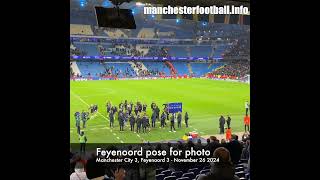 Feyenoord pose for photos after comeback 33 draw at Man City mcfc feyenoord mcifey [upl. by Refotsirk247]