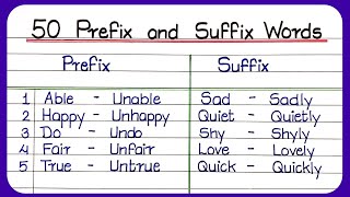 50 Prefix and Suffix In English  suffix and prefix  Prefix Words  Suffix Words  prefix suffix [upl. by Aiz]