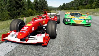 POV Michael Schumacher F1 Ferrari F2004 vs Mazda 787B vs Sauber Mercedes C9 at Old SPA [upl. by Ayoral120]