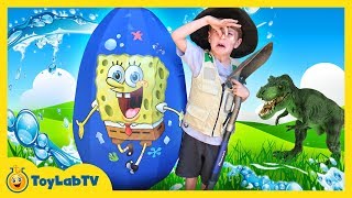 Giant Mystery Egg TRex Dinosaur Surprise Toy amp Family Fun Outdoor Challenge with Toys for Kids [upl. by Lyret]