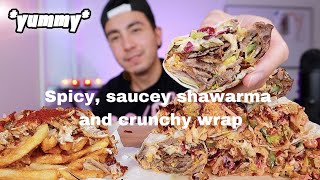 Asmr spicy chicken shawarma challenge cripsy wraps and sandwiches  Mukbang [upl. by Ethelin]