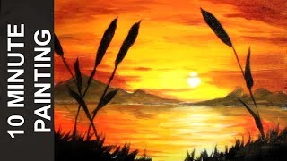 Painting a Final Summer Sunset over the Lake with Acrylics in 10 Minutes [upl. by Assetniuq]