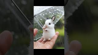 White rabbit sheltering from the rain🐰🌧☔️ cute whiterabbit rabbit [upl. by Madea]