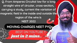 NEET2022  From amperes circular law for a long straight wire of circular crosssection carrying a [upl. by Durware]