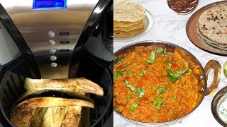 Air Fryer Baingan Bharta Video Recipe  Roasted Eggplant Curry Indian Baba Ganoush Bhavnas Kitchen [upl. by Tevlev563]