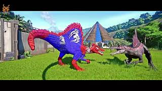 Inspinedoraptor vs Spiderman Spinosaurus vs Kelenken  Jurassic World Evolution [upl. by Hardman]