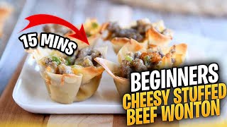 15 Mins Beginners Cheesy Stuffed Beef Wonton [upl. by Arber71]