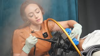 ASMR Steamy Scalp Check Spa Exfoliating Treatment and Oil Hair Pulling Shampoo amp Rinse Soft Spoken [upl. by Lampert]