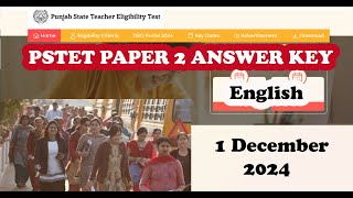 Pstet December 2024 answer key pstet paper 2 answer key  pstet English answer key [upl. by Emmit335]