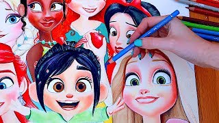 PRINCESSES ♡ Wreck it Ralph 2 DRAWING Princess Scene [upl. by Ahtram]