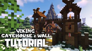 Minecraft How to Build a Viking Gatehouse amp Wall Snowy Viking Village Tutorial [upl. by Gasper296]