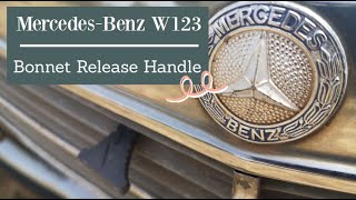 Mercedes Benz W123  How to replace the hood bonnet release handle tutorial Class E [upl. by Fruma907]