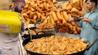 Moosa Samosay Wala Tea Time Snack  Street Food Evening Snacks  Roll amp Samosa Street Food Pakistan [upl. by Annas790]