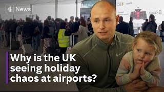 Travel chaos for holidaymakers at UK airports [upl. by Ytsirhk]