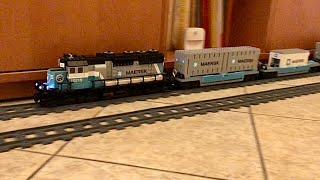 LEGO Maersk Train 10219 on a huge Train Layout [upl. by Neitsabes363]