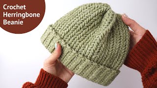 Crochet Unisex Herringbone Beanie  Beginner Tutorial [upl. by Ahsienet]