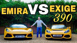 Lotus EMIRA VS EXIGE 390  ULTIMATE COMPARISON [upl. by Manaker802]