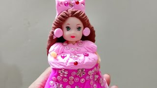 Diy clay pink Barbie doll dress making beautiful princess doll 🪆 Rojas world 🌍 [upl. by Onailimixam]