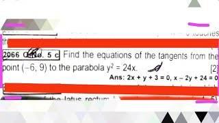 Find the equation of tangents from point69 to the parabola y²24x [upl. by Hukill]