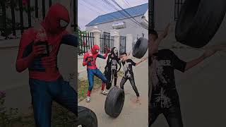 What is the challenge of loading car tires while drinking Cocacola spiderman death cosplay [upl. by Maillij]