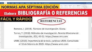 CÓMO HACER LA BIBLIOGRAFÍA O REFERENCIAS EN WORD SEGÚN NORMAS APA SÉPTIMA EDICIÓN 7ma  EJEMPLO [upl. by Salvador134]