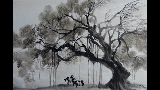 TUTO PEINTURE CHINOISE ARBRE How to draw trees with pen and ink [upl. by Ati]