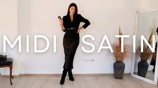 HOW TO STYLE A SATIN MIDI SKIRT FOR WINTER  MIDI SKIRT STYLE IDEAS [upl. by Ruckman]