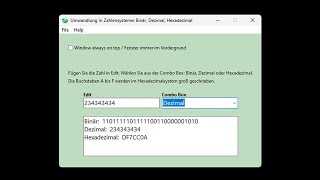 ZahlenUmrechner in Binär Dezimal Hexadezimal  Programm für Windows [upl. by Yerffoj]