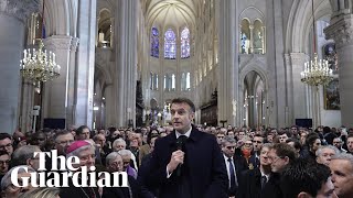 Macron visits newly restored NotreDame Cathedral in Paris [upl. by Nymassej436]