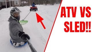 PULLING A SLED WITH OUR QUAD  JUMPING OFF DECK Snow Edit [upl. by Prisilla]