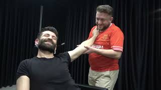 MASTER BARBER MURAT TICKLISH BODY MASSAGE I CRACKS I ASMR headfaceeararmpitbackneck massage [upl. by Akit428]