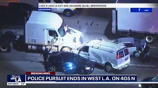 LA police chase ends in multivehicle crash on 405 Freeway [upl. by Aynahs]