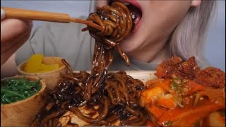 NE ASMR BITES ONLY BLACK BEAN NOODLES TTEOKBOKKI CHICKEN ASMR [upl. by Seravart]